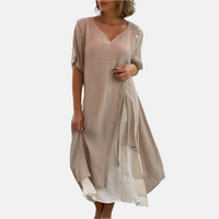 Sommerkleid für Damen – Luftiges Musselinkleid mit V-Ausschnitt – Khaki