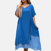 Sommerkleid für Damen – Luftiges Musselinkleid mit V-Ausschnitt – Blau