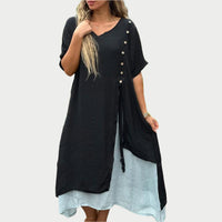 Sommerkleid für Damen – Luftiges Musselinkleid mit V-Ausschnitt – Schwarz