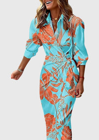 Elegantes Wickelkleid für Frauen – Stilvolles Sommerkleid mit modernem Druck – Türkis
