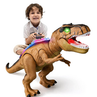 Elektrisch ferngesteuerter Dinosaurier – Realistisches, laufendes und brüllendes Dino-Spielzeug mit LED-Beleuchtung – Braun