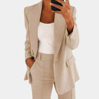 Heidi-Mode | Zweiteiliges Blazer und Hosen Satz für Damen – Beige