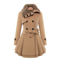 Winterjacke Damen Lang Mit Gürtel und Kapuze | Mit Knöpfen und Seitentaschen – Khaki