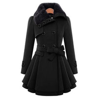 Winterjacke Damen Lang Mit Gürtel und Kapuze | Mit Knöpfen und Seitentaschen – Schwarz