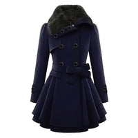 Winterjacke Damen Lang Mit Gürtel und Kapuze | Mit Knöpfen und Seitentaschen – Blau