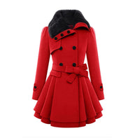 Winterjacke Damen Lang Mit Gürtel und Kapuze | Mit Knöpfen und Seitentaschen – Rot