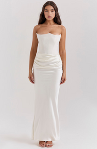 Damen Strapless Korsett Bodycon Maxikleid – Weiß
