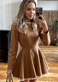 Everly | Spitzen-Minikleid mit hohem Bund – Braun