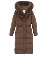 Aniela | Elegante Lange Jacke mit Pelz – Braun