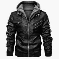 Herren Lederjacke - Stylisch mit abnehmbarer Kapuze und Details – Schwarz
