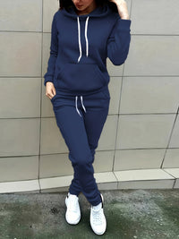 Bequemes Damen Trainingsanzug-Set aus Baumwolle | Kapuzenjacke & Jogginghose mit praktischen Taschen – Blau