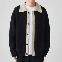 Gerippter Herren Strickcardigan – Schwarz