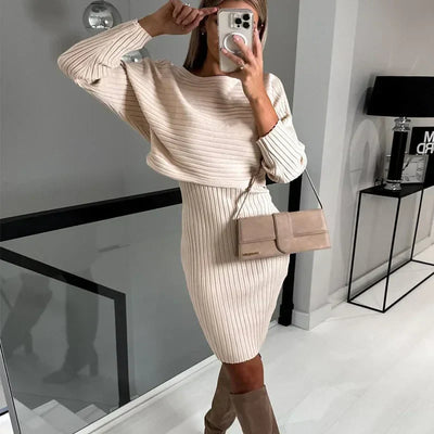2-teiliges Strick Set Kleid und Pullover für Damen