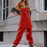Damen Cord-Overall mit Fleece-Futter und verstellbaren Trägern – Rot