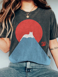Damen T-Shirt mit japanischem Bergmotiv - Baumwolle - Casual Fit – Grau