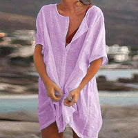Damen Baumwoll-Leinen Sommerkleid - Luftig & Elegant – Lila