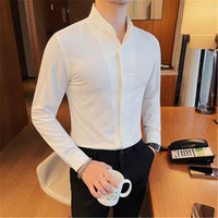 Herren Slim Fit Hemd mit Stehkragen - Langarm - Business Style – Weiß