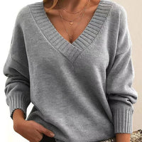 Mordane – Eleganter Langarm Pullover Mit V-Ausschnitt – Grau