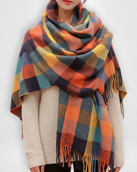 Schal Damen mit Karomuster 180 x 50 cm – Orange