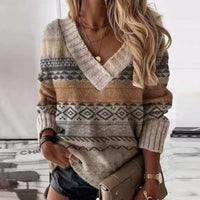 Modischer Strickpullover für Damen | V-Ausschnitt – Braun