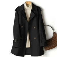 Trenchcoat Damen Kurz Elegant | Doppelreihig Klassisch – Schwarz