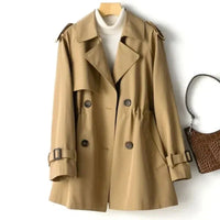 Trenchcoat Damen Kurz Elegant | Doppelreihig Klassisch – Braun