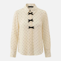 Petra | Damen Fließende Tupfenbluse Schleifenkragen – Polka Dot Bluse Schleife – Apricot Dot