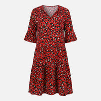 Waltraud | Damen Fließendes Midikleid Leoparden V-Ausschnitt – Leo Midi Kleid – Rot