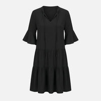 Waltraud | Damen Fließendes Midikleid Leoparden V-Ausschnitt – Leo Midi Kleid – Schwarz