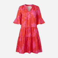 Waltraud | Damen Fließendes Midikleid Leoparden V-Ausschnitt – Leo Midi Kleid – Rose Red