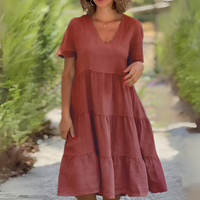 Luce | Fließendes Kleid mit V-Ausschnitt – Braun - Ausverkauft