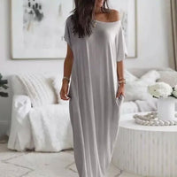 Daphne™ Maxikleid mit weitem Ausschnitt und Seitentaschen – Grau