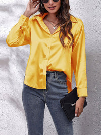 Elegante Bluse Damen Satinoptik Langarm – Gelb