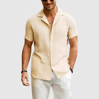 Slobodan | Herren Kurzarm Leinenhemd – Beige