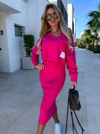 Hailey | Luxes Bequemes Sweatshirt und Kleid Set – Fuchsie
