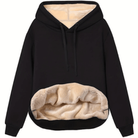 Plüschgefütterter Hoodie mit kuscheliger Innenseite für Frauen – Schwarz