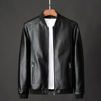 Herren Lederjacke Bomber Statement Stil – Schwarz
