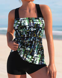 Eleganter Damen Tankini Badeanzug – Schwarz/Grün