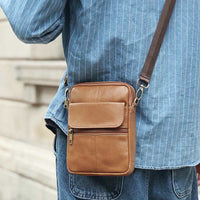 Kleine Echtleder Schultertasche Herren – Braun
