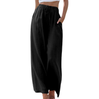 Elegante Damen Stoffhose aus Baumwolle und Leinen – Schwarz
