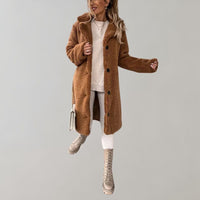 Eleganter langer Damenmantel für den Winter – Braun