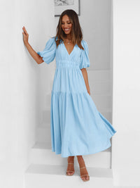 Aava™| Smocked Maxi-Kleid – Blau