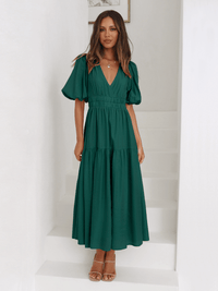 Aava™| Smocked Maxi-Kleid – Grün
