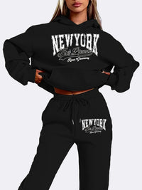 Bequemes Damen Loungewear-Set | Kapuzenpullover & Jogginghose | Warmer Fleece-Stoff – Schwarz