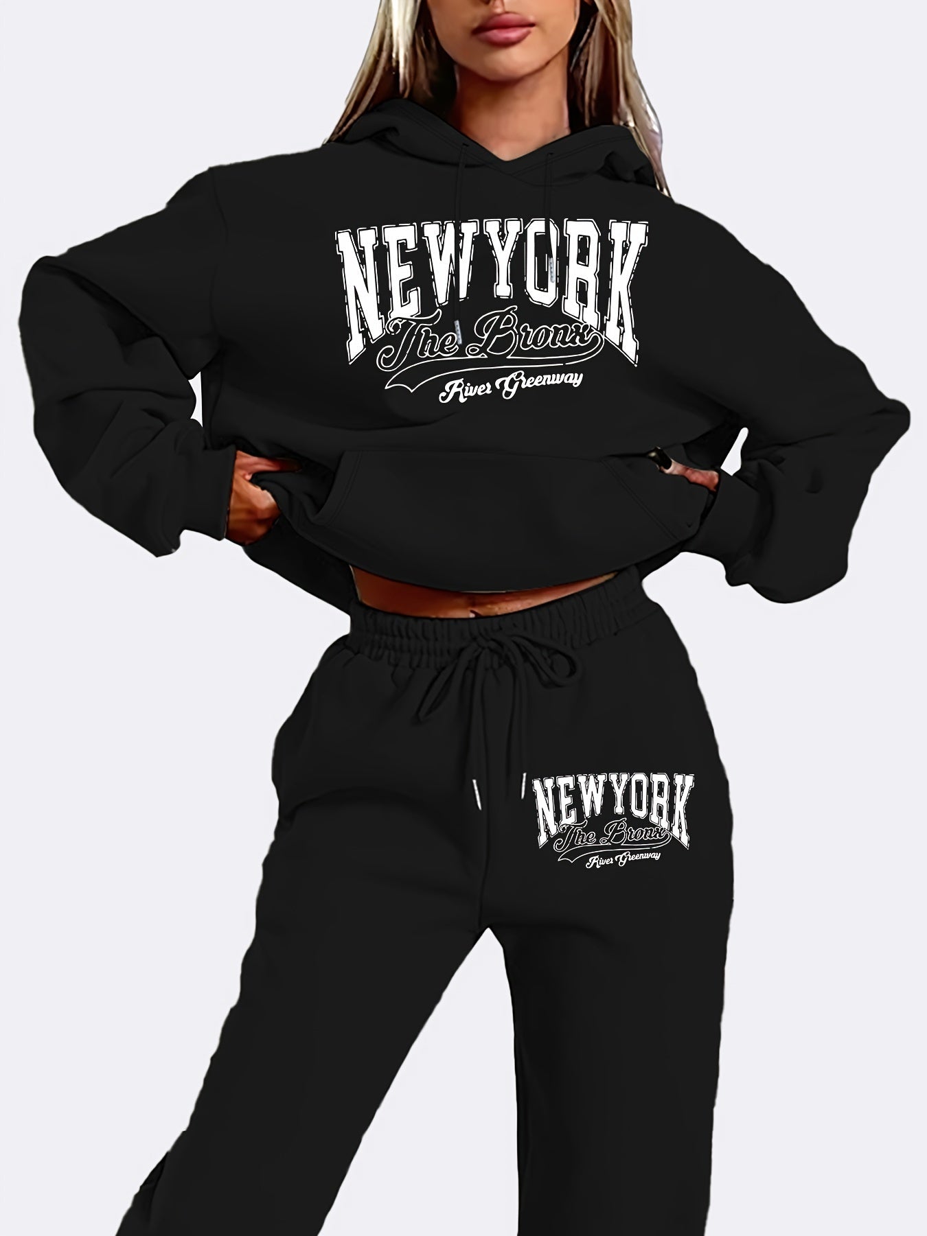 Bequemes Damen Loungewear-Set | Kapuzenpullover & Jogginghose | Warmer Fleece-Stoff