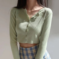 Erika | Crop-Top-Pullover mit Knöpfen – Grün