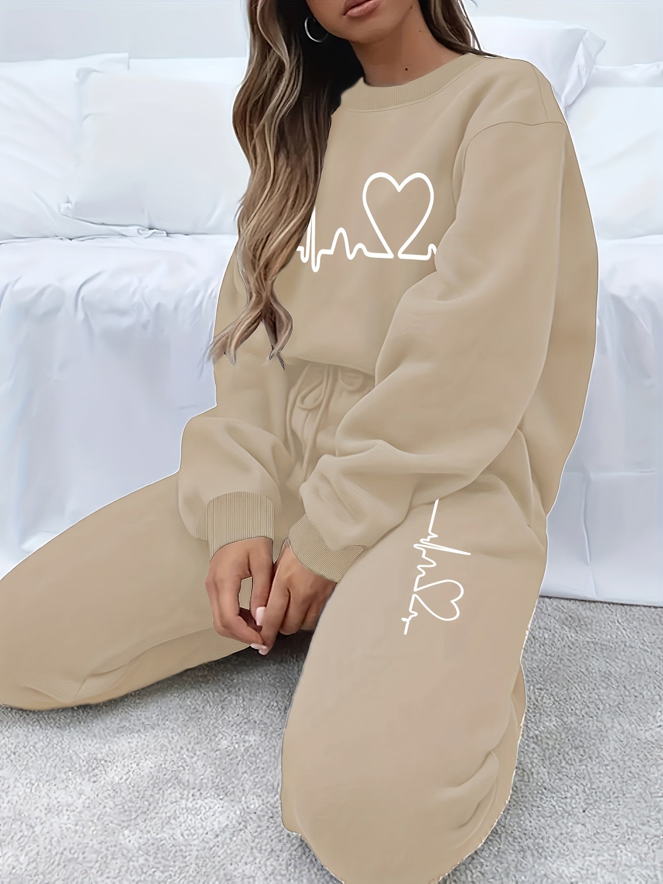Bequemer Damen Jogginganzug für Herbst und Winter mit Rundhals-Pullover