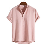Gestreiftes Leinen Hemd mit Knopfleiste Herren – Rosa