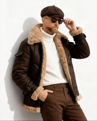 Warm gefütterte Fliegerjacke für Herren mit Kragen für den Winter – Kaffee