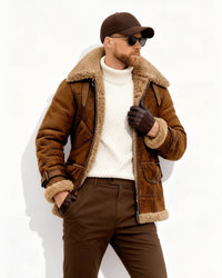 Warm gefütterte Fliegerjacke für Herren mit Kragen für den Winter – Braun